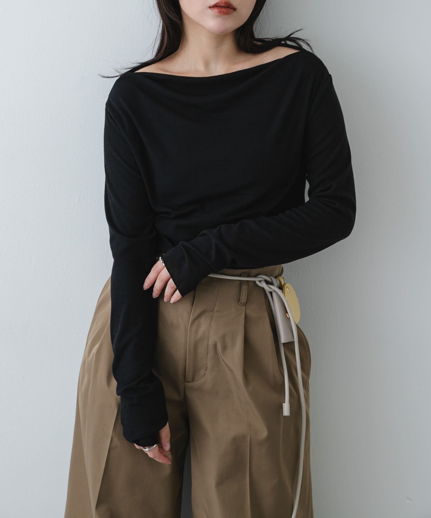 SENSE OF PLACE by URBAN RESEARCH「シアードレープリブトップ」|Tシャツ・カットソー|ブラック