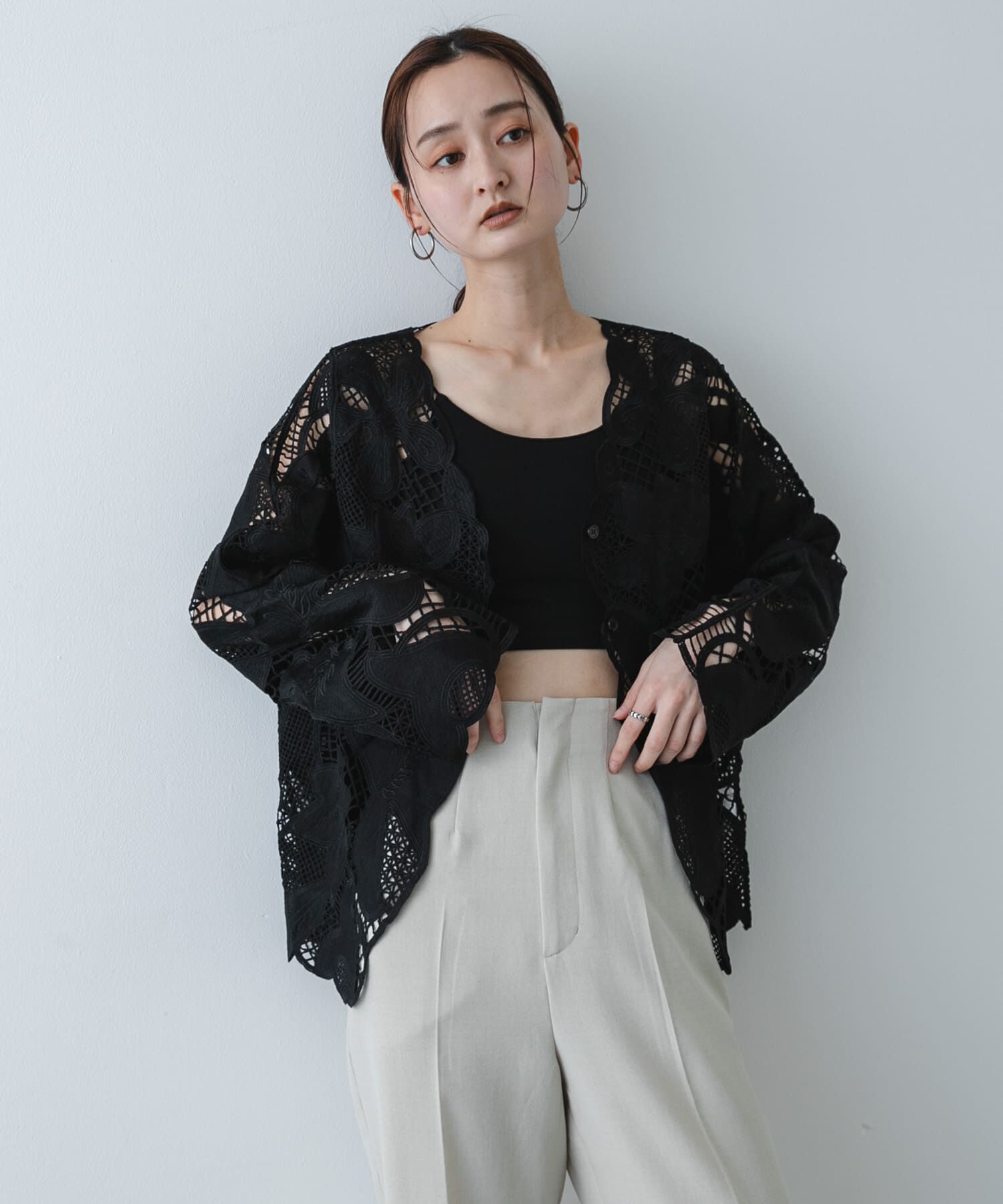 SENSE OF PLACE by URBAN RESEARCH「ノーカラーレースジャケット」|ノーカラージャケット|