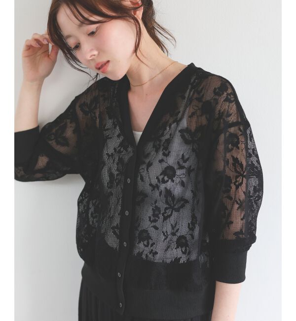  「ラッセルレースカーデ」|カーディガン|ブラック