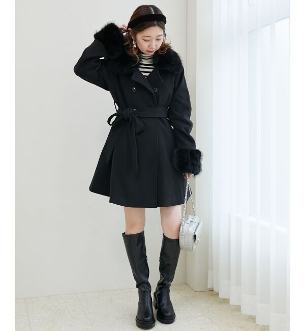 MAJESTICLEGON「2wayフェイクファーカラーフレアコート」|その他|ブラック