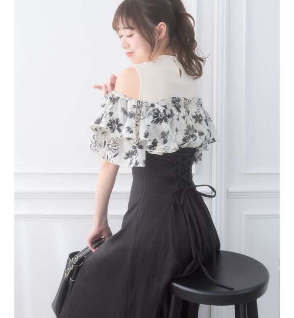  「ウエストきゅっとフリルフレアワンピ」|ワンピース|