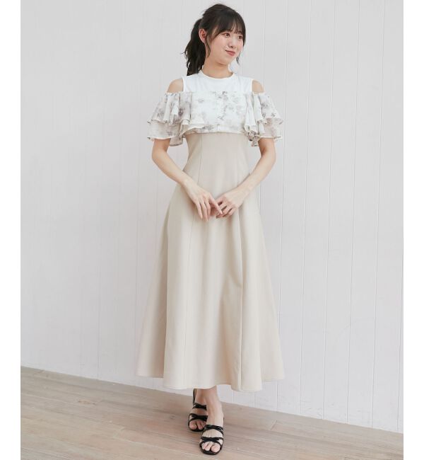  「ウエストきゅっとフリルフレアワンピ」|ワンピース|