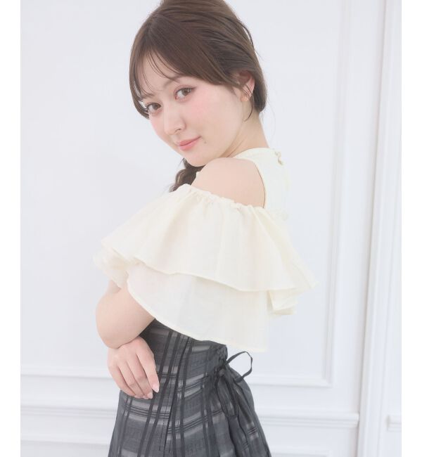  「ウエストきゅっとフリルフレアワンピ」|ワンピース|