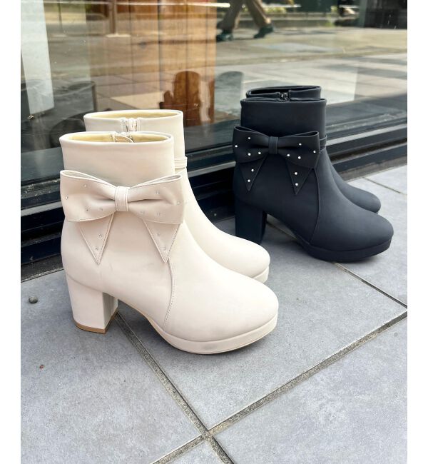  「3WAYビジューリボンブーツ」|ショートブーツ|