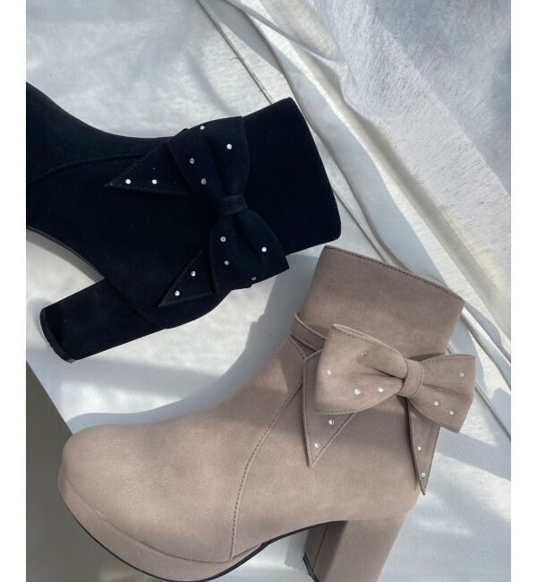  「3WAYビジューリボンブーツ」|ショートブーツ|