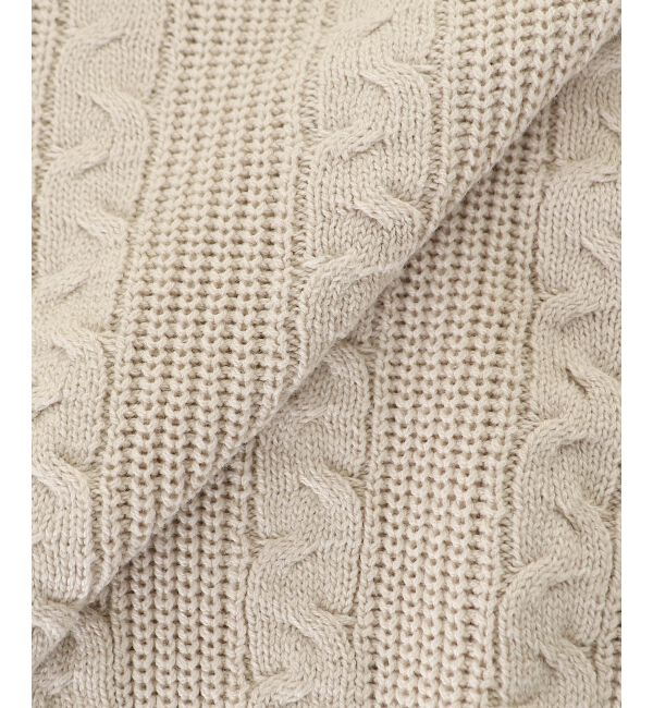  「ポンポン付きフードケーブルニット」|ニット・セーター|