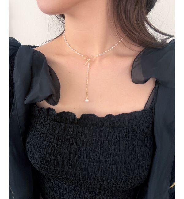  「パール&times;リボンネックレス」|ネックレス|