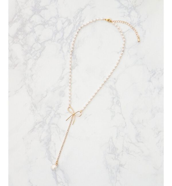  「パール&times;リボンネックレス」|ネックレス|