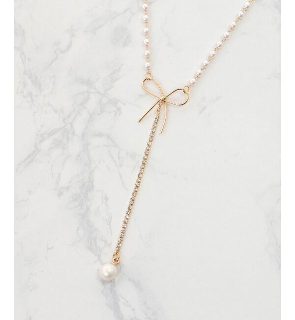  「パール&times;リボンネックレス」|ネックレス|
