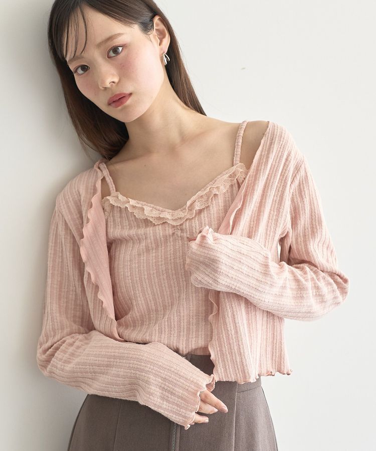 earth music&ecology「SET2点メローボレロ＋フリルキャミソール」|カーディガン|Pink