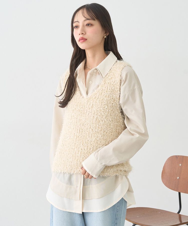 earth music&ecology「ポンポンヤーンベスト」|ベスト・ジレ|