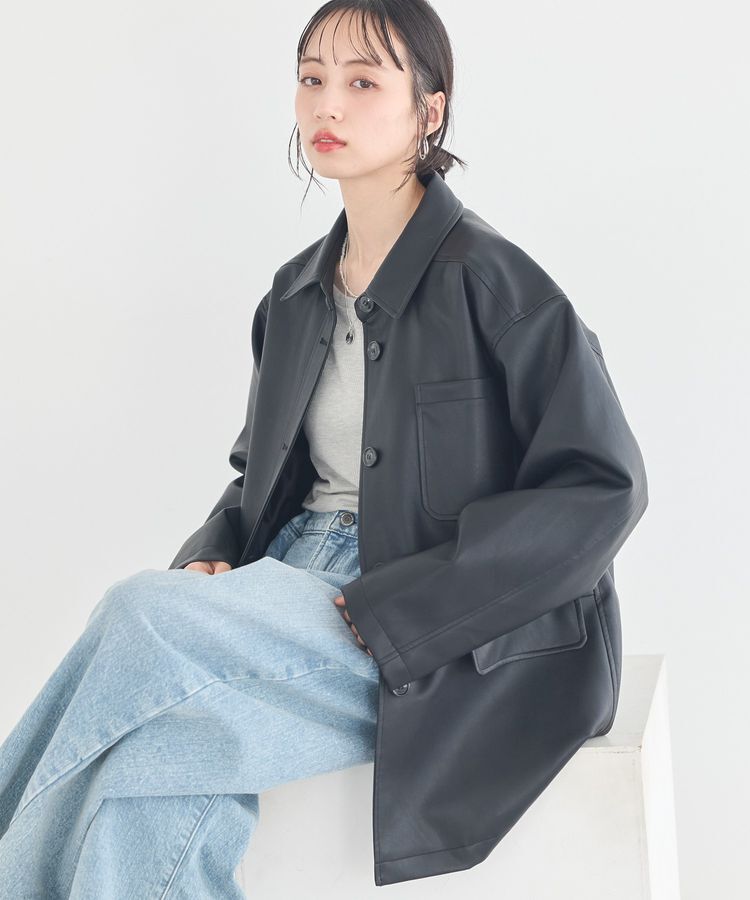 earth music&ecology「CPOシャツジャケット」|ブルゾン・スタジャン|Black