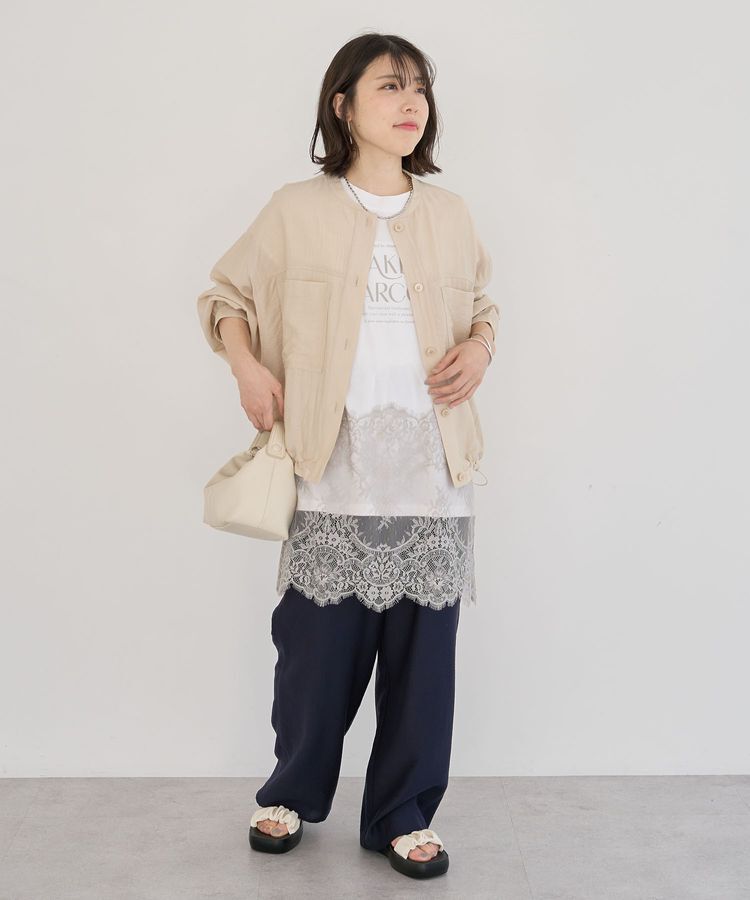 Green Parks「フレンチスリーブ裾レースロゴチュニック」|チュニック|