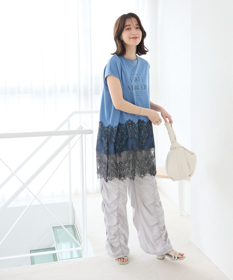 Green Parks「フレンチスリーブ裾レースロゴチュニック」|チュニック|