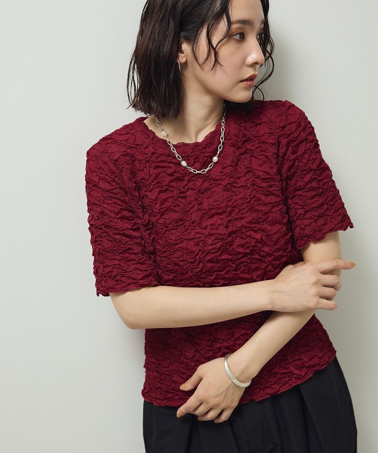 Green Parks「表面感カット5分袖プルオーバー」|Tシャツ・カットソー|Bordeaux