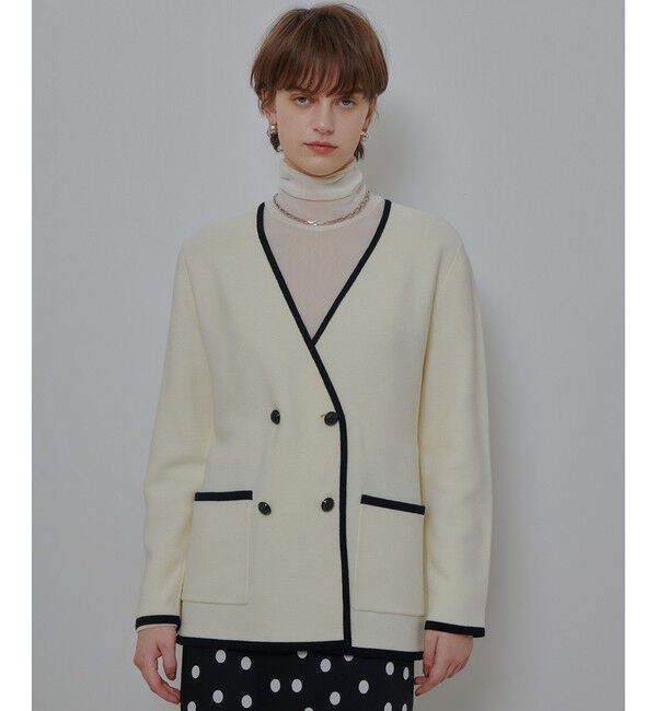 allureville「ガーターノーカラーニットジャケット」|カーディガン|アイボリー