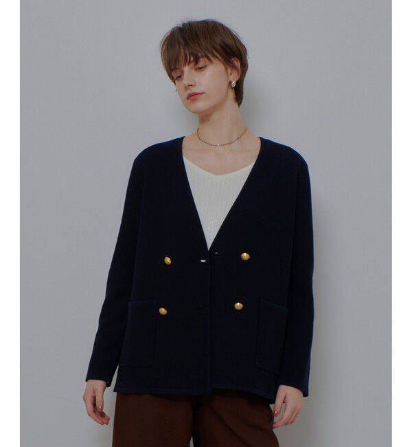 allureville「ガーターノーカラーニットジャケット」|カーディガン|