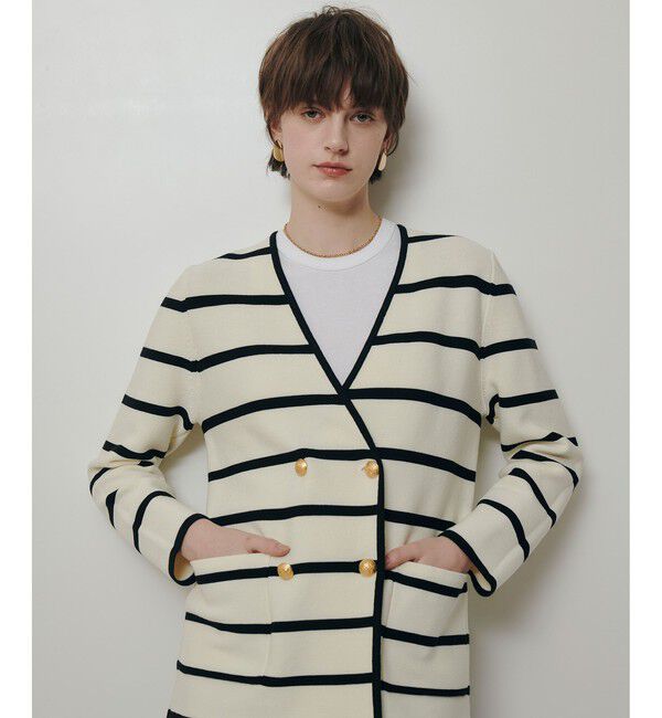 allureville「ガーターノーカラーニットジャケット」|カーディガン|ブラック系