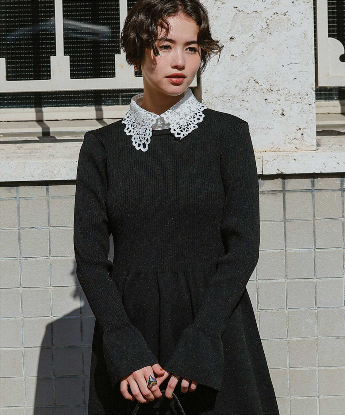 titivate「襟付きボリュームスカートニットワンピース」|ワンピース|