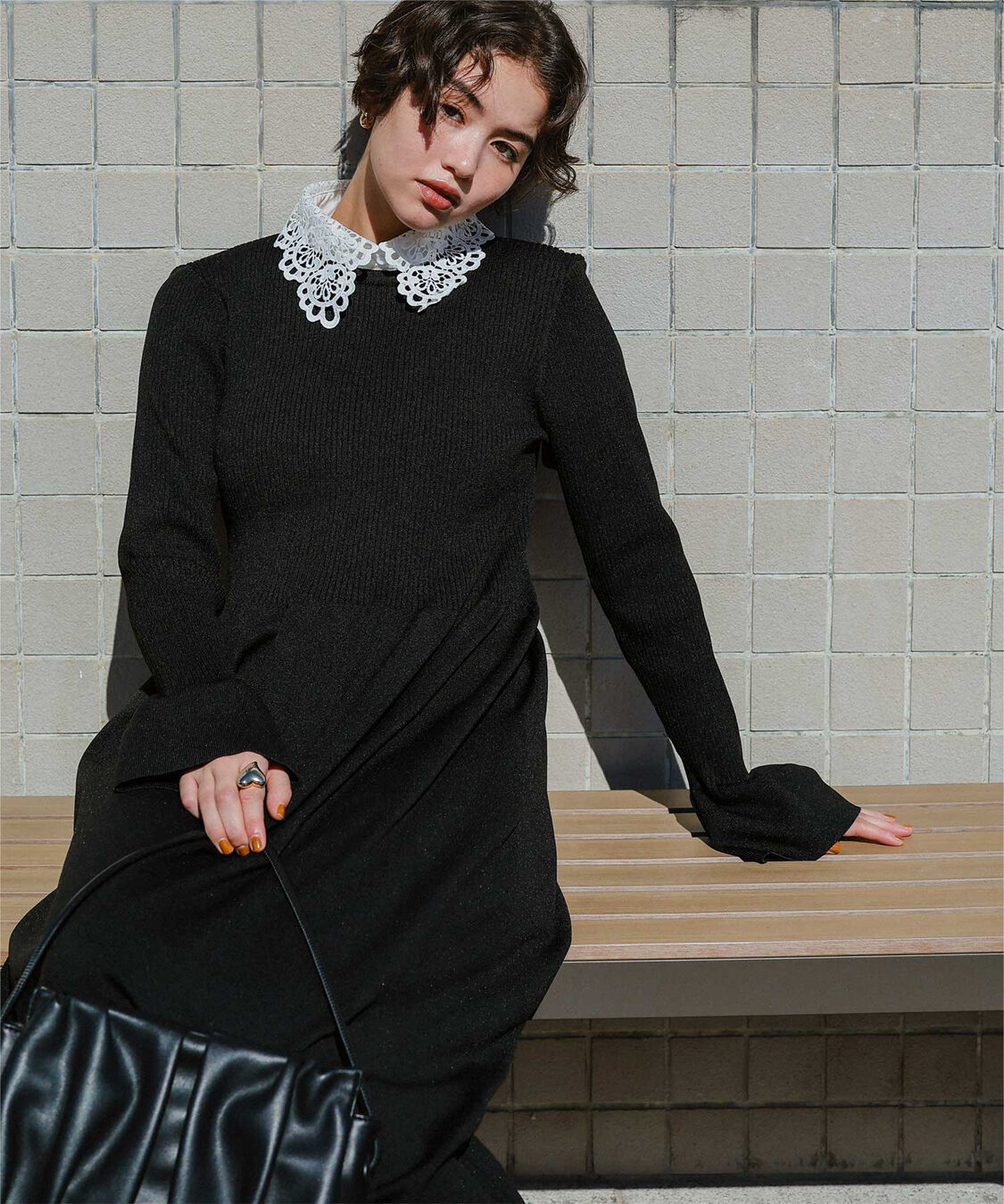 titivate「襟付きボリュームスカートニットワンピース」|ワンピース|