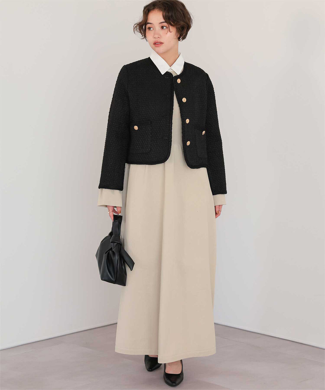 titivate「襟付きボリュームスカートニットワンピース」|ワンピース|