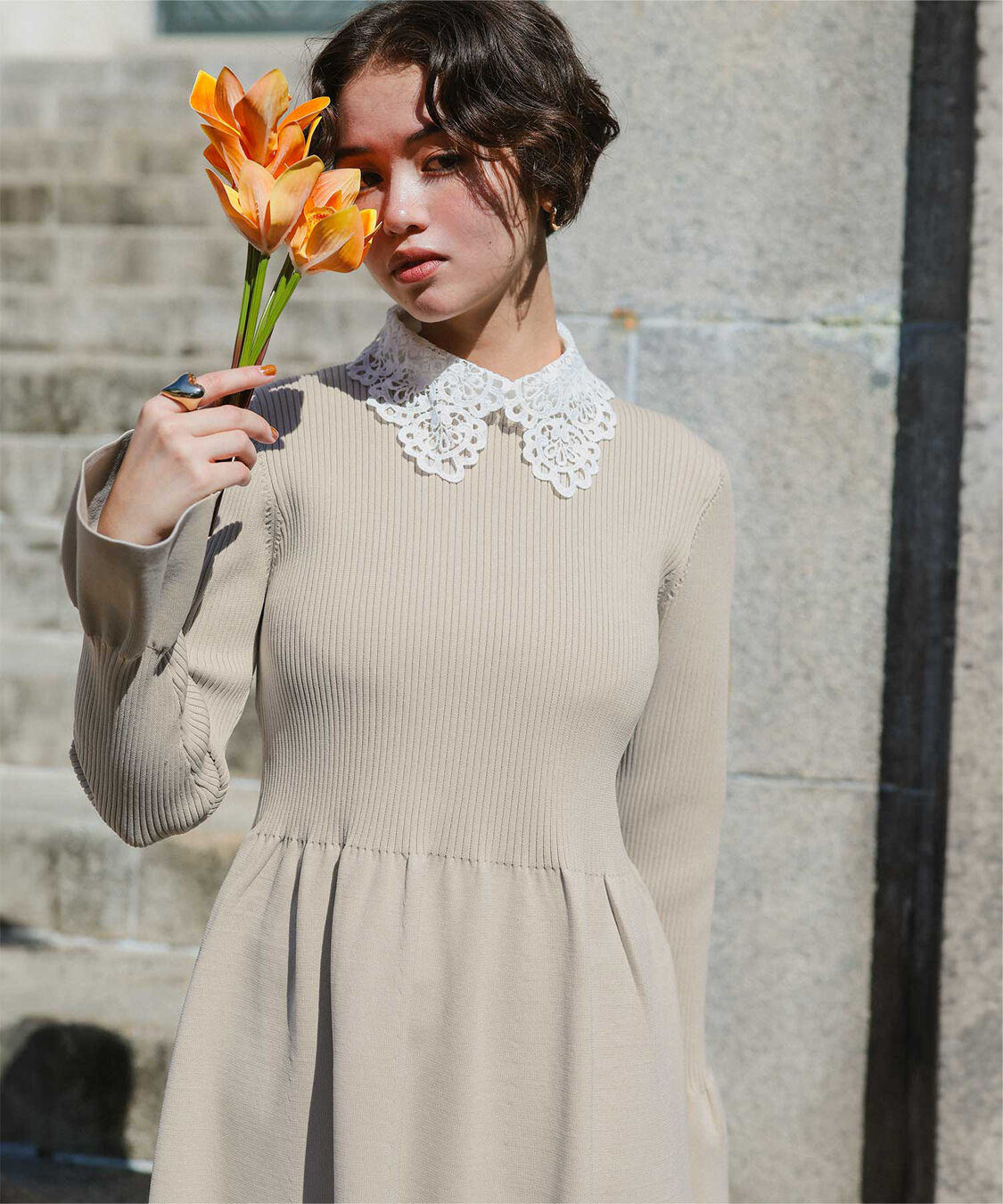 titivate「襟付きボリュームスカートニットワンピース」|ワンピース|