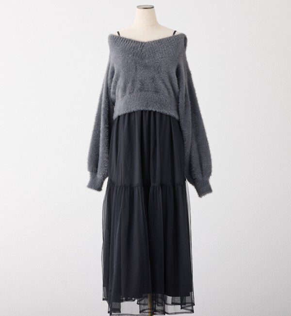  「後ろリボン2wayニットSETワンピ」|ワンピース|