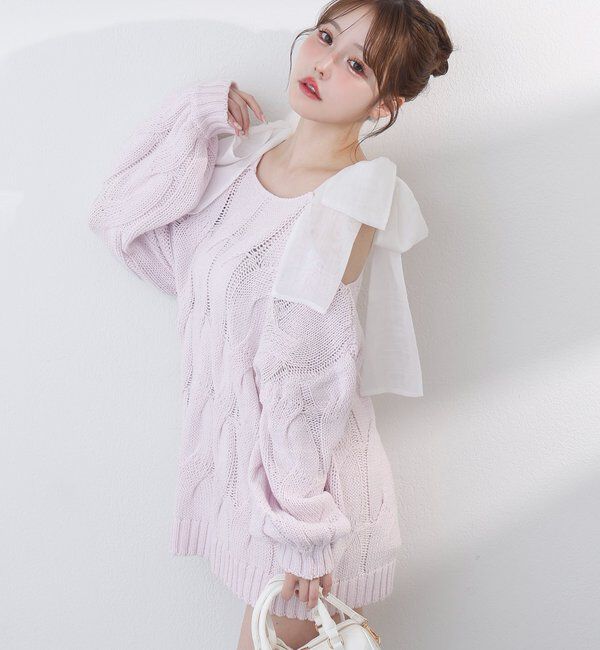  「ミルキーパレットニットミニワンピ／肩リボン取り外し可」|ワンピース|