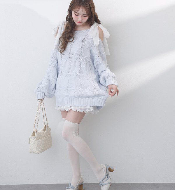  「ミルキーパレットニットミニワンピ／肩リボン取り外し可」|ワンピース|