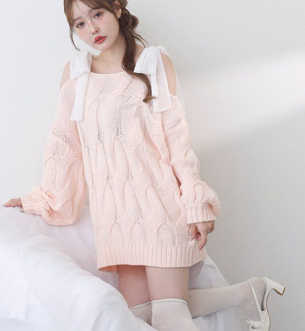  「ミルキーパレットニットミニワンピ／肩リボン取り外し可」|ワンピース|