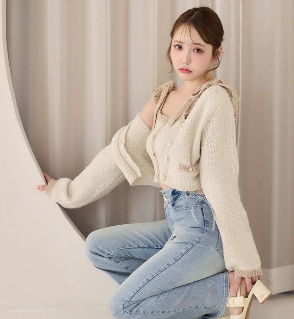  「【セットアップ可能】金ボタン配色カーディガン」|ニット・セーター|