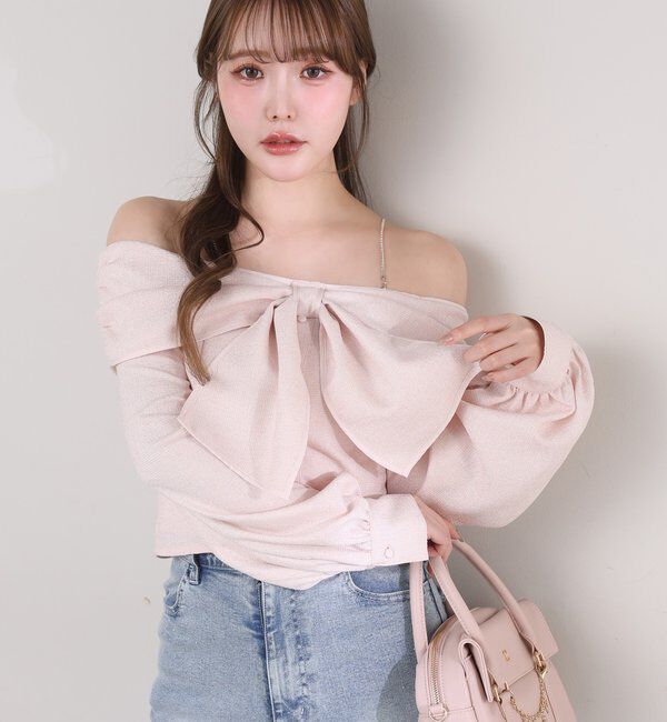  「肩ビジューリボンオフショルブラウス」|シャツ・ブラウス|
