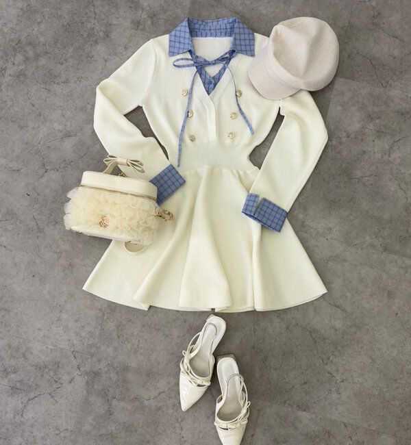  「【SMサイズ展開あり】シャツドッキングミニワンピース」|ワンピース|オフホワイト