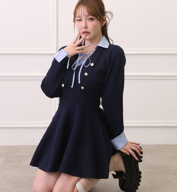  「【SMサイズ展開あり】シャツドッキングミニワンピース」|ワンピース|