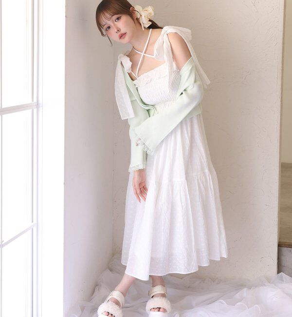  「【SMサイズ展開あり】肩リボンシャーリングキャミワンピ」|ワンピース|