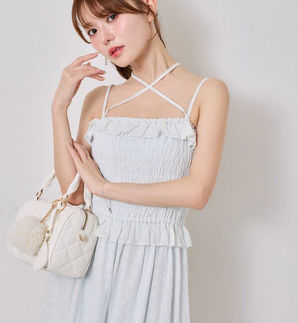  「【SMサイズ展開あり】肩リボンシャーリングキャミワンピ」|ワンピース|