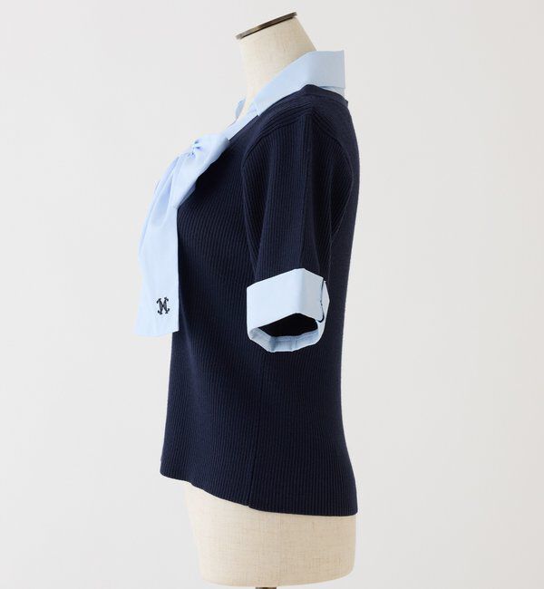  「【リボン取り外し可能】リボンシャツドッキングニット」|ニット・セーター|