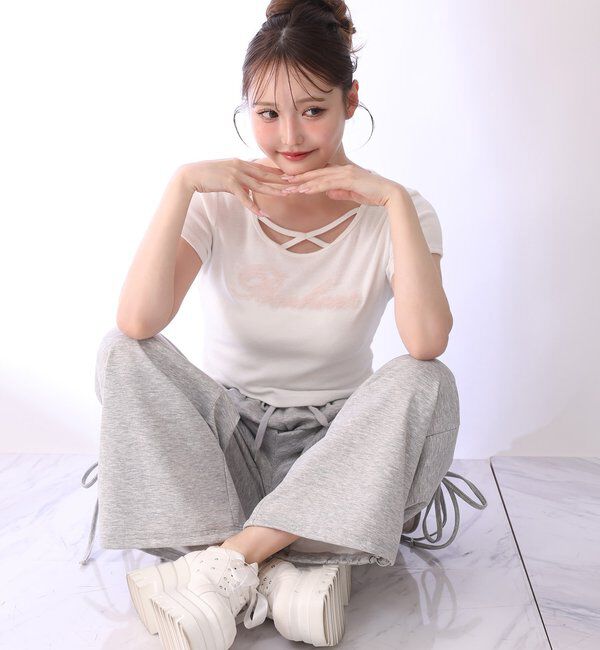  「【セットアップ可能】バックロゴ刺繍サイドカットラメスウェットパンツ」|その他|