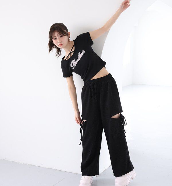  「【セットアップ可能】バックロゴ刺繍サイドカットラメスウェットパンツ」|その他|