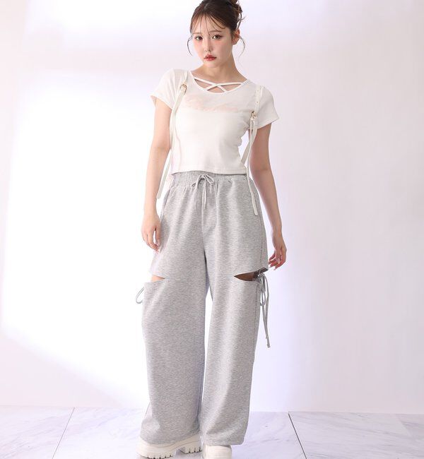  「ホルターネック付きチュールロゴＴシャツ」|プルオーバー|