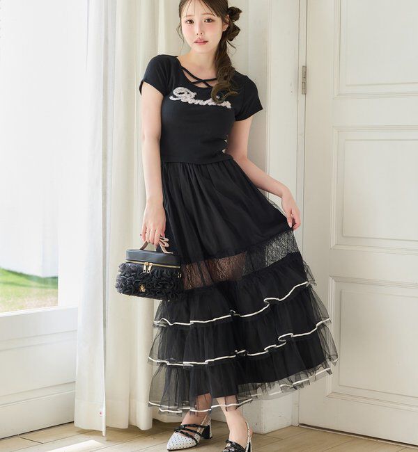  「ホルターネック付きチュールロゴＴシャツ」|プルオーバー|