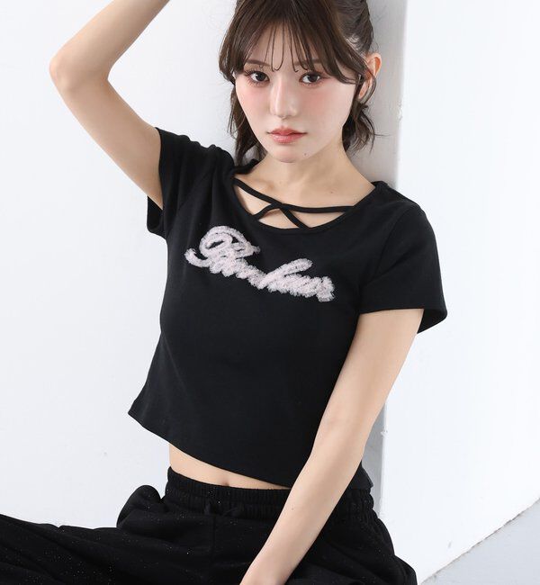  「ホルターネック付きチュールロゴＴシャツ」|プルオーバー|