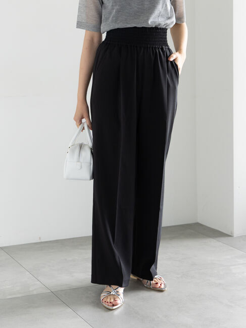 Te chichi「シャーリングワイドパンツ」|その他|ブラック