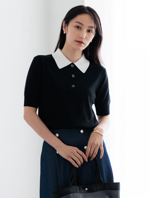 Te chichi「【調温】ハーフスリーブニットポロ」|ニット・セーター|