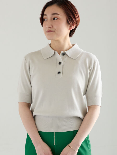 Te chichi「【調温】ハーフスリーブニットポロ」|ニット・セーター|