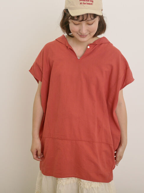 Samansa Mos2「【クールコットン】柄アソートフレンチスリーブチュニック」|シャツ・ブラウス|レッド