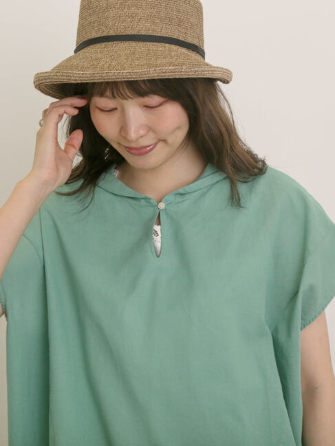 Samansa Mos2「【クールコットン】柄アソートフレンチスリーブチュニック」|シャツ・ブラウス|ミント