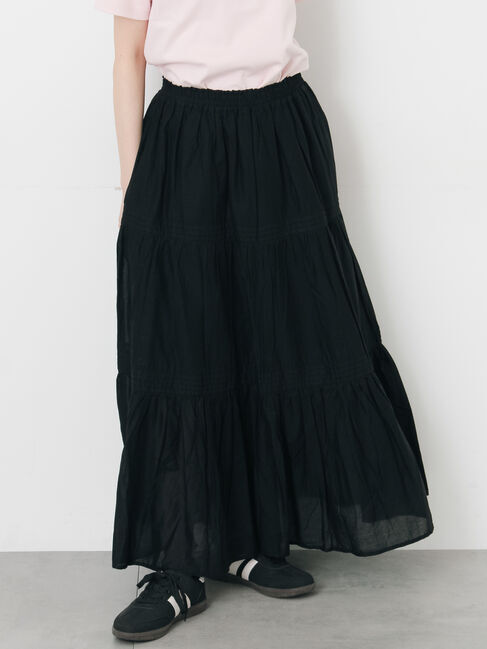 Samansa Mos2「インドボイルギャザースカート」|スカート|ブラック