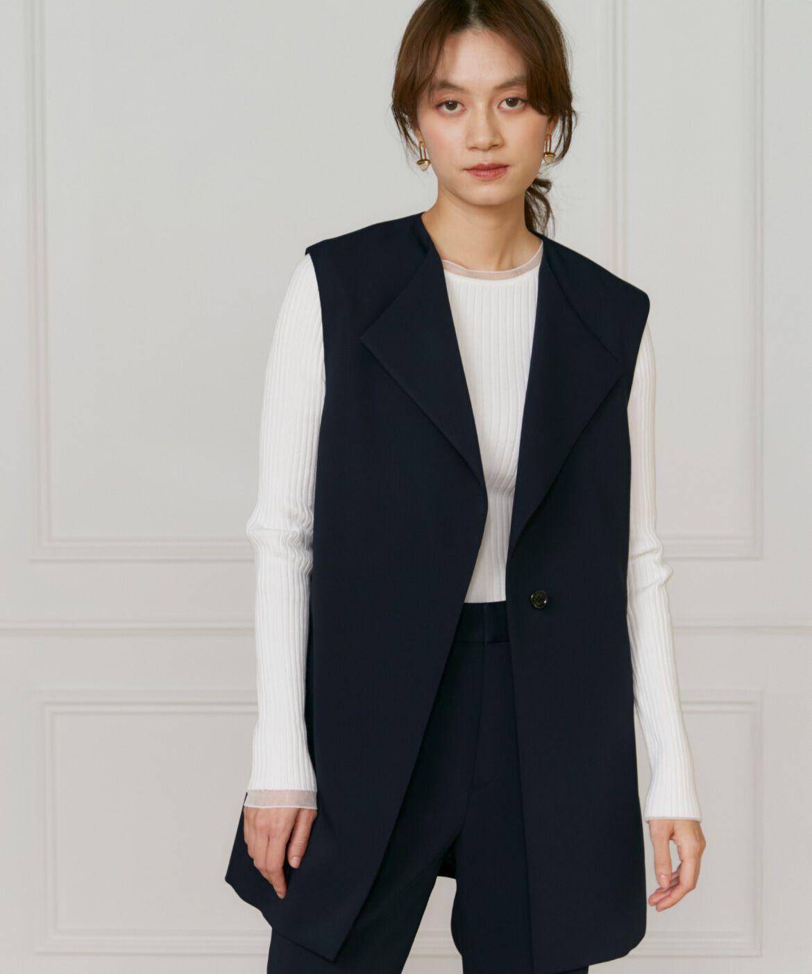 INED「《大きいサイズ》ジレ」|ダウンベスト・ベスト|ネイビー