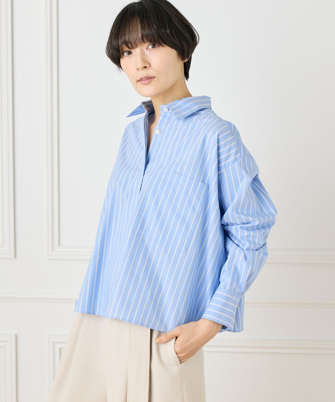 INED「《大きいサイズ》バックフレアシャツ」|シャツ・ブラウス|